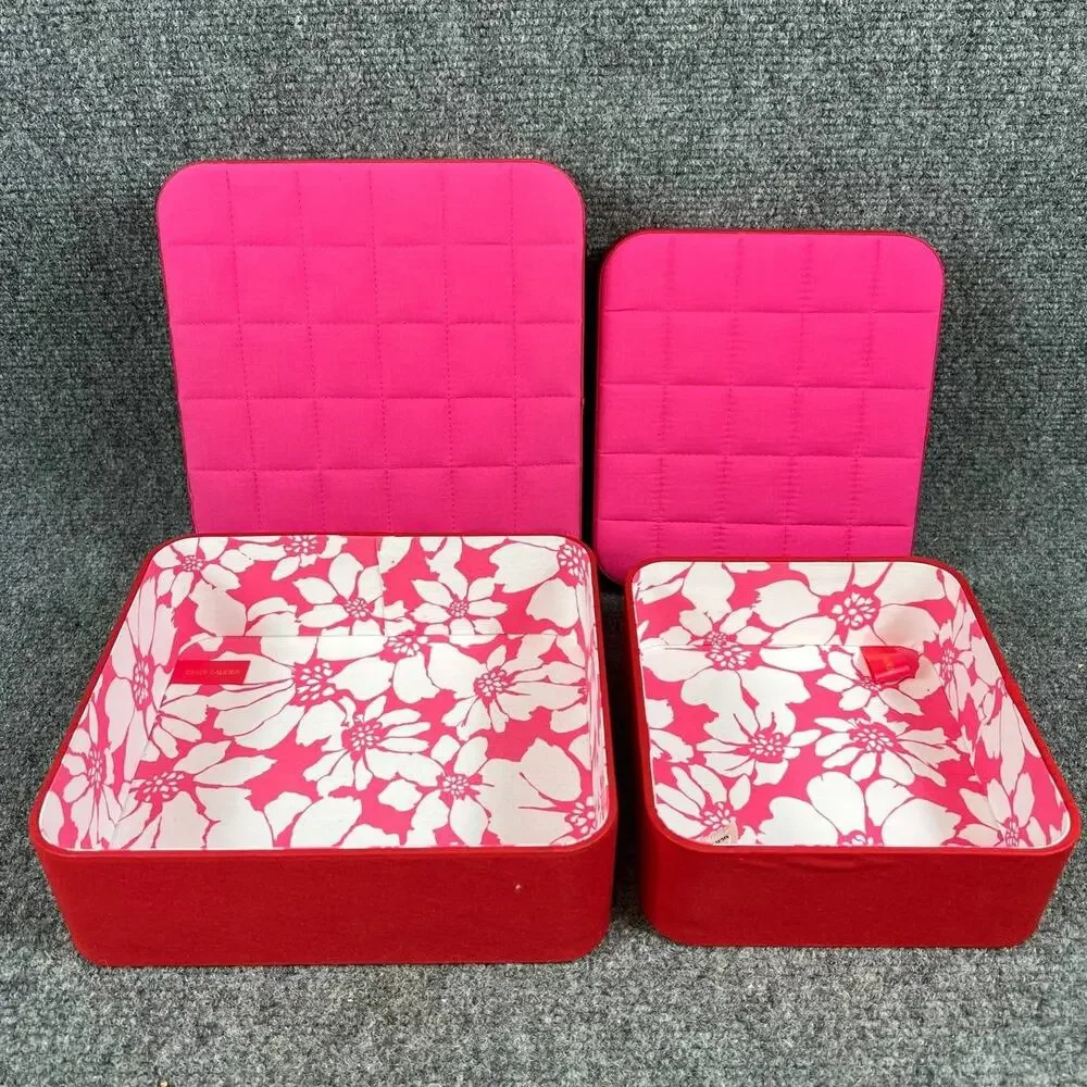NEW 2pc Estée Lauder Pink Floral Storage Gift Boxes Set Quilted Lid Cosmetic